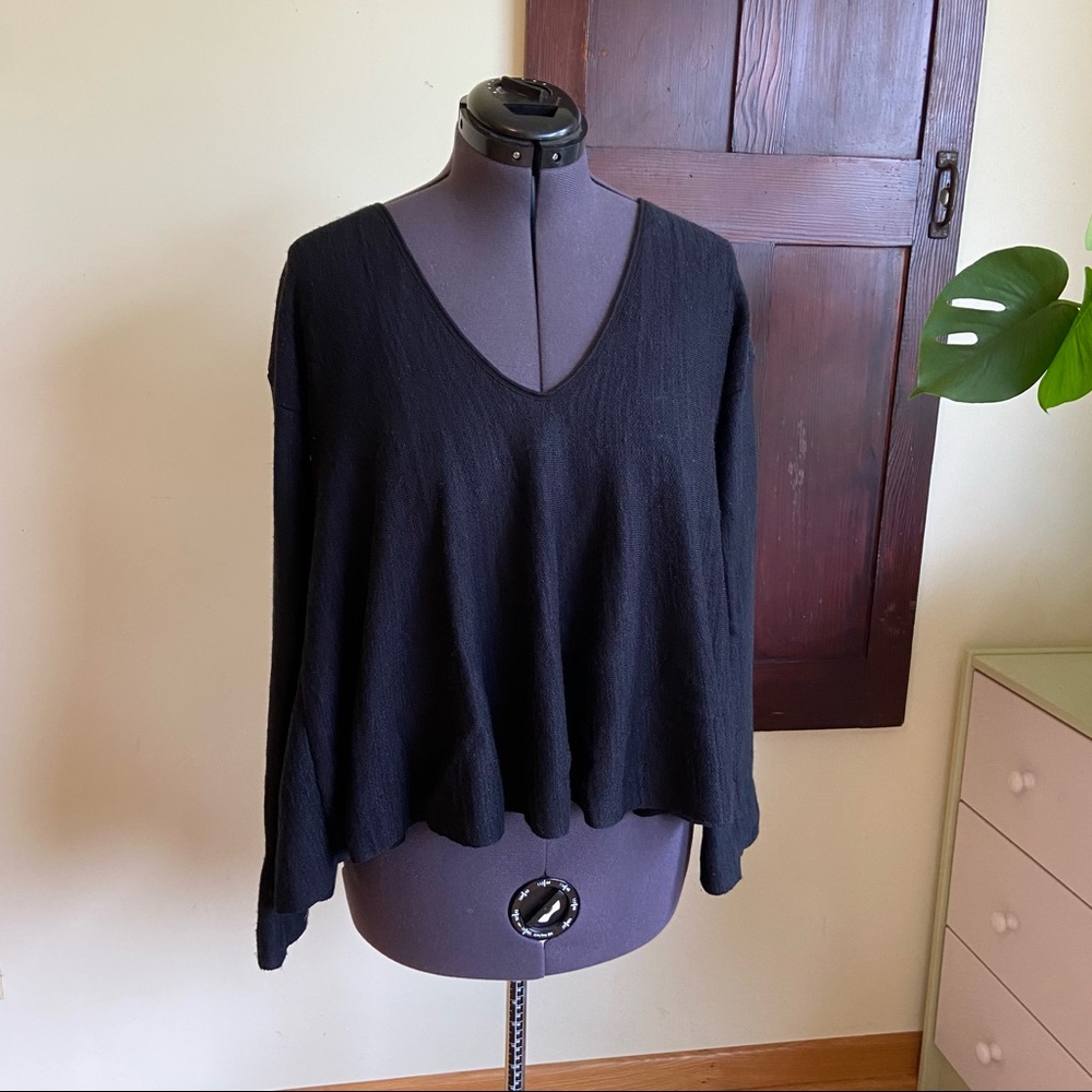 Free People Sundae V-Neck Bell Sleeve Sweater